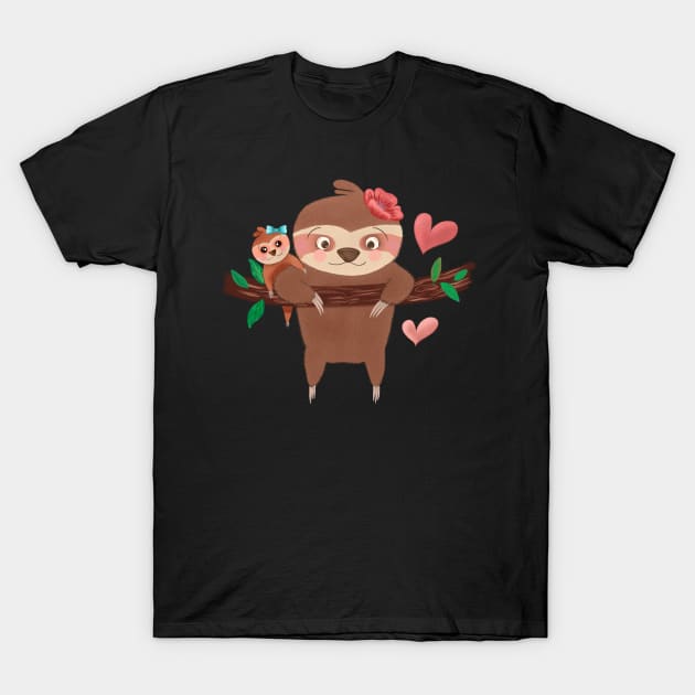 Cute baby sloth and mom T-Shirt by PrintAmor